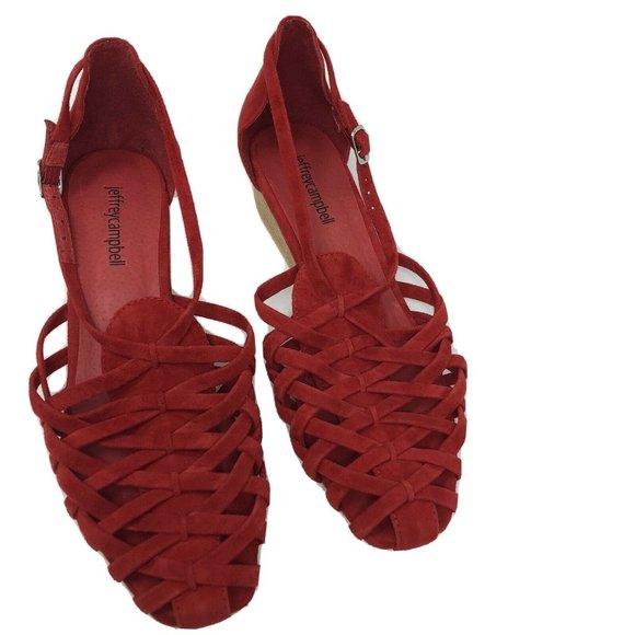 Jeffrey Campbell Shoes - Jeffrey Campbell red velvet wedge sandals Sz 9.5